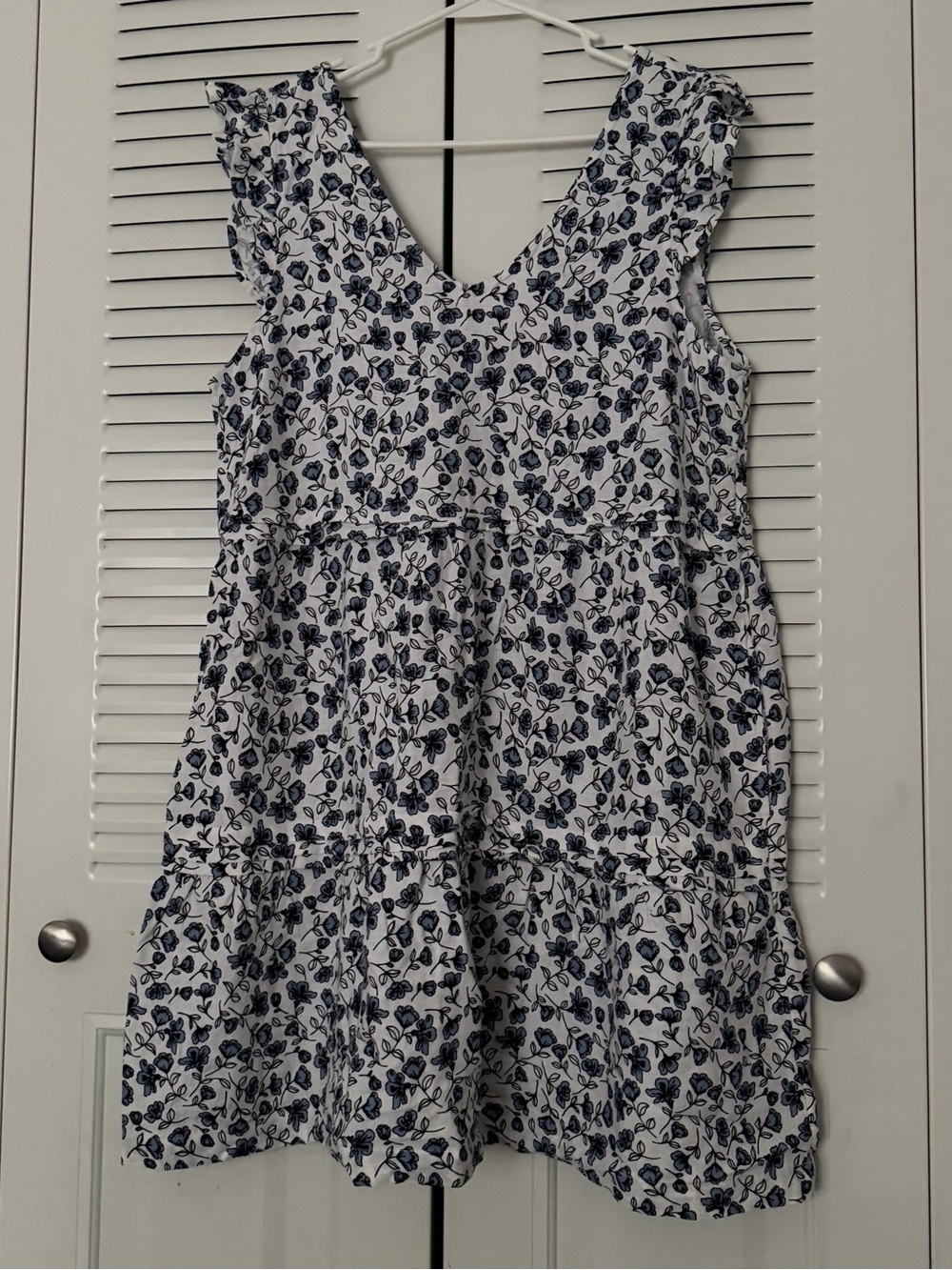 Lucky Brand White Dress with Navy Blue Floral Print